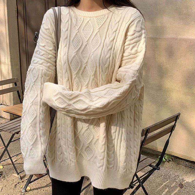 Plus Size Women Knitted Sweater Pink Crew Neck Oversized Jumper Loose Pullovers Autumn Winter Tops