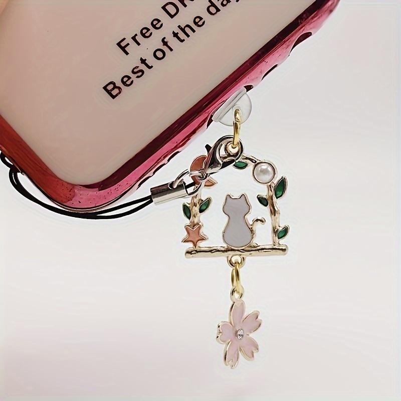 Mobile Phone Dust Plug, Metal Fashion Flowers & Cat Pendant Dust Plug - Decorate Your Phone! Send Rope