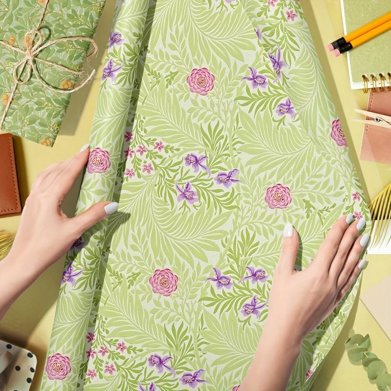 12 Stück/Set Vintage Blumen Geschenkpapier - 50,8-68,58cm, Elegante Grüne & Goldene Blumenmuster mit Schmetterlingen & Früchten