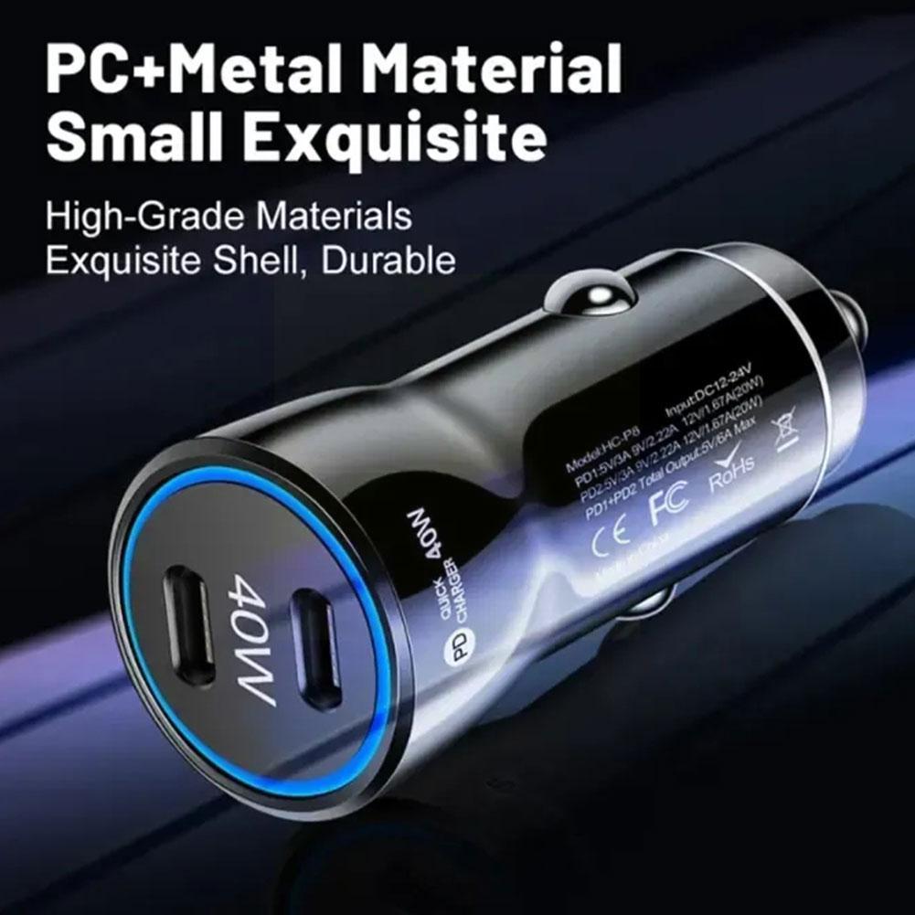 40W Car Charger Type C Quick Charge 3.0 Dual PD Phone Adapter 5V3A Car Cigarette Lighter For IPhone 14 For Huawei For Xiaom T7J1