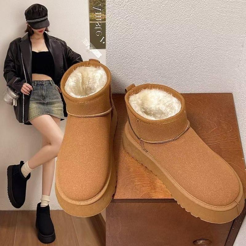Thick-soled Low-top Short Boots Winter New One-pedal Plush Cotton Shoes Plush Snow Boots Women