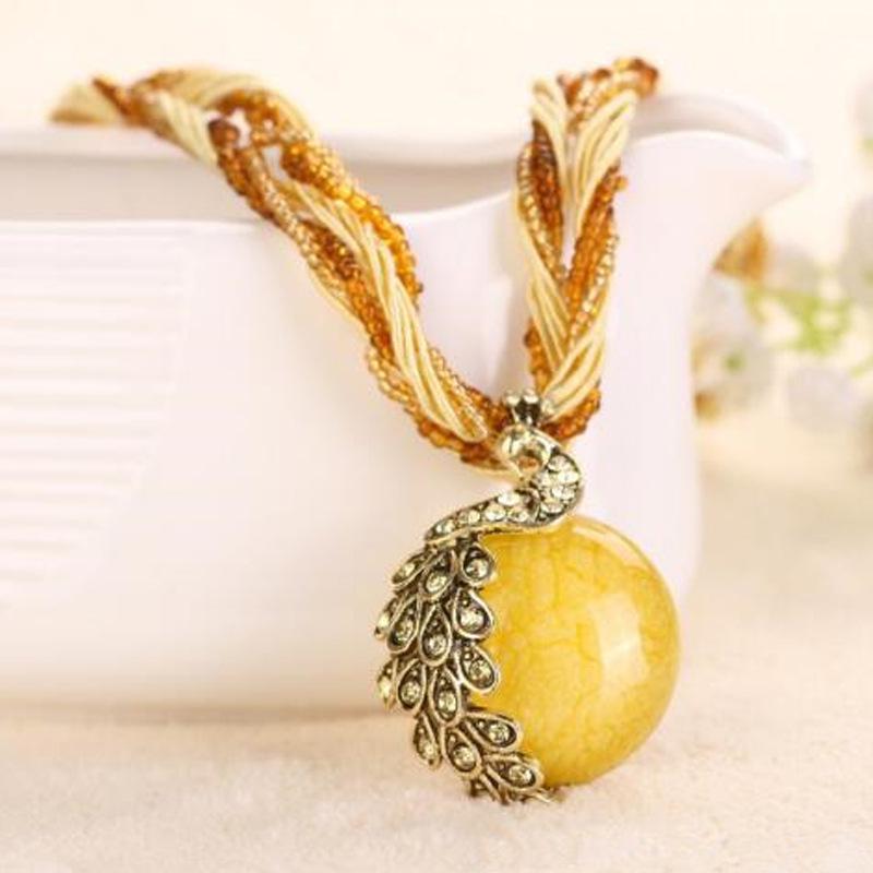 Ethnic Style Long Necklace: Retro Water Drop Pendant with Colored Shell for Fall/Winter