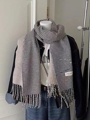 Neuer Damen Winterschal Imitatwolle Klassisches Hahnentrittmuster Quaste Akademie-Stil Studentenschals Elegante Modeaccessoires