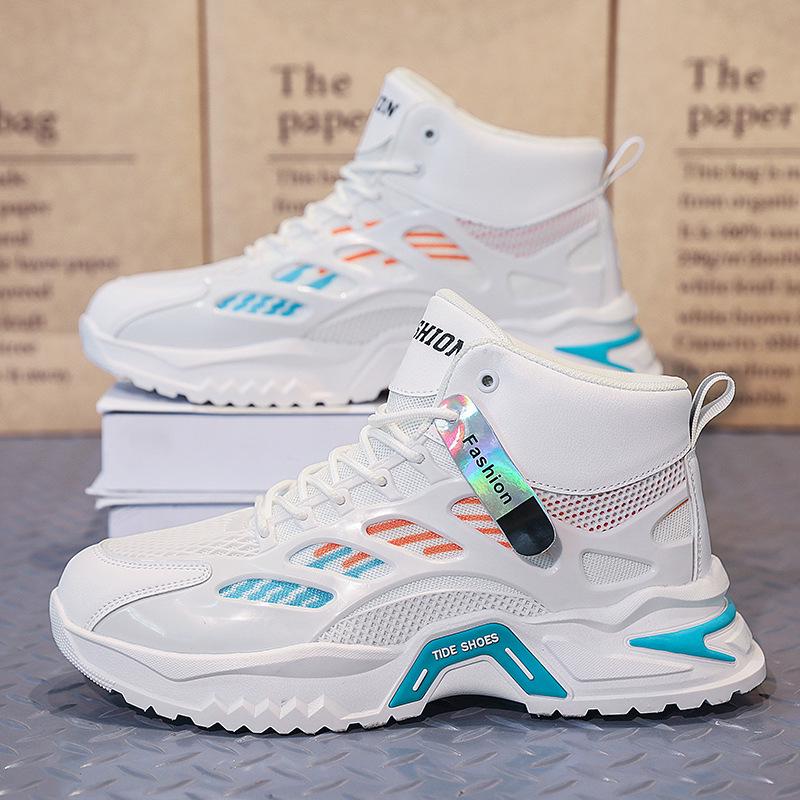 

Мужские весенние кроссовки 2025 года для подростков, высокие, дышащие сетчатые, повседневные туфли на платформе, универсальные и модные Size 39 белый