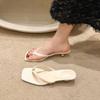 Square Toe Clip on Casual Beach Flip Flops for Women with Slim Heels and Sandals for Women