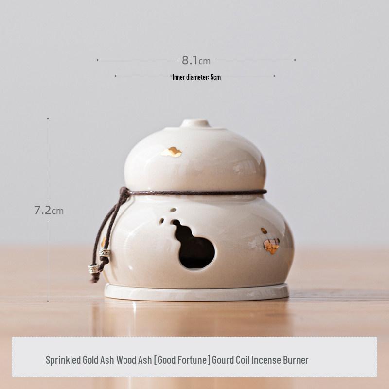 Zen Style Ceramic Gourd Incense Burner for Coil and Agarwood Incense, Home Tea Ceremony Burner