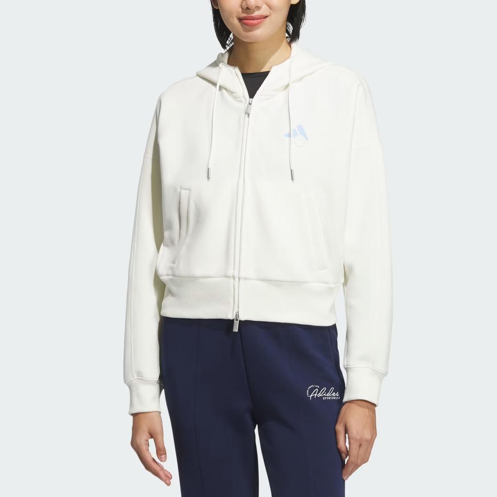 Adidas Verbiage Double Knit Reversible Full Zip Loose Fit Knit Drop Shoulder Long Sleeve Jacket Women Jacket Off-White JZ1646