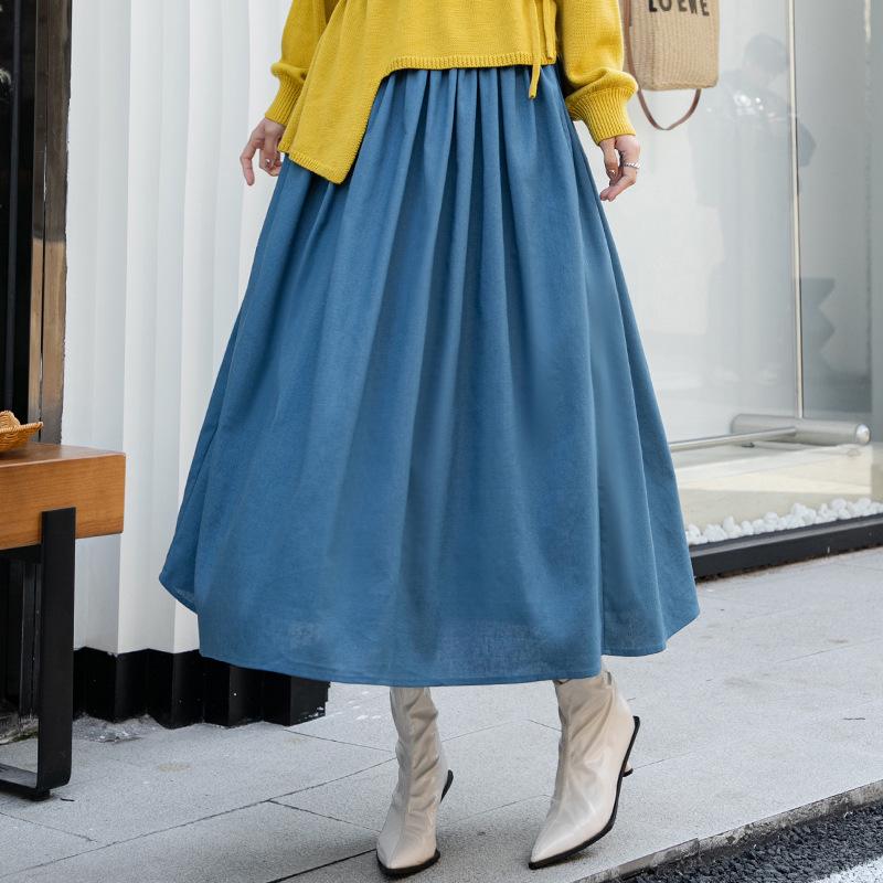 2026 Spring Yellow Knit Top & Blue Skirt Color Block Casual Women's Set