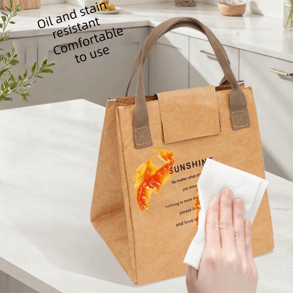 Borsa Pranzo Portatile in Carta Kraft Grande Capacità Borsa Termica per Alimenti Borsa Scatola Pranzo in Carta Donna