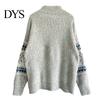 Loose Knitted Pullover Winter Women Christmas Sweater Half-high Collar Color Matching Snowflake Pattern Geometric Print Long Sleeve Knitwear