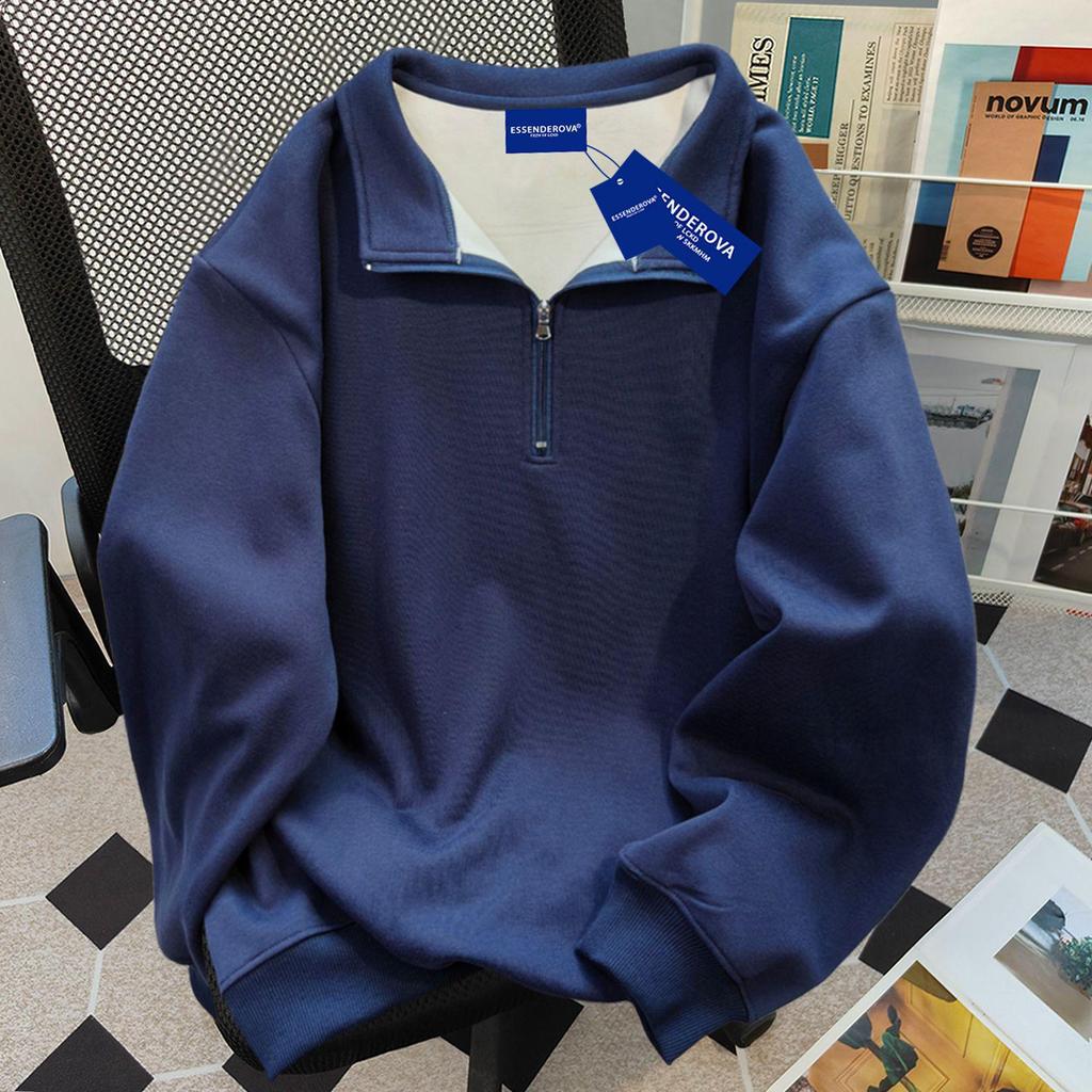 Women's American Retro Cotton Half-Zip Polo Hoodie with Velvet - Autumn/Winter Fashion Trend