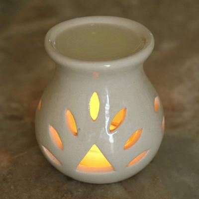 Ceramic Clay Candle Operated Aroma Burner|Oil Diffuser Coming with 1 Tea Candle (Ivory White; 9 Cm)