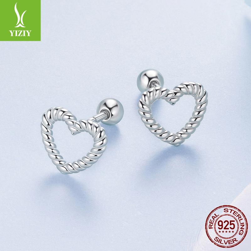 S925 Sterling Silver Hollow Twist Love Stud Earrings Simple Stacking High-Grade Thread Stud Earrings