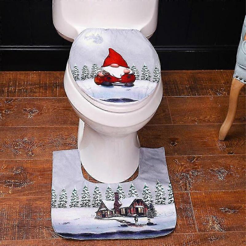 Christmas Santa Decoration Toilet Seat Cover And Carpet Cover Combination
