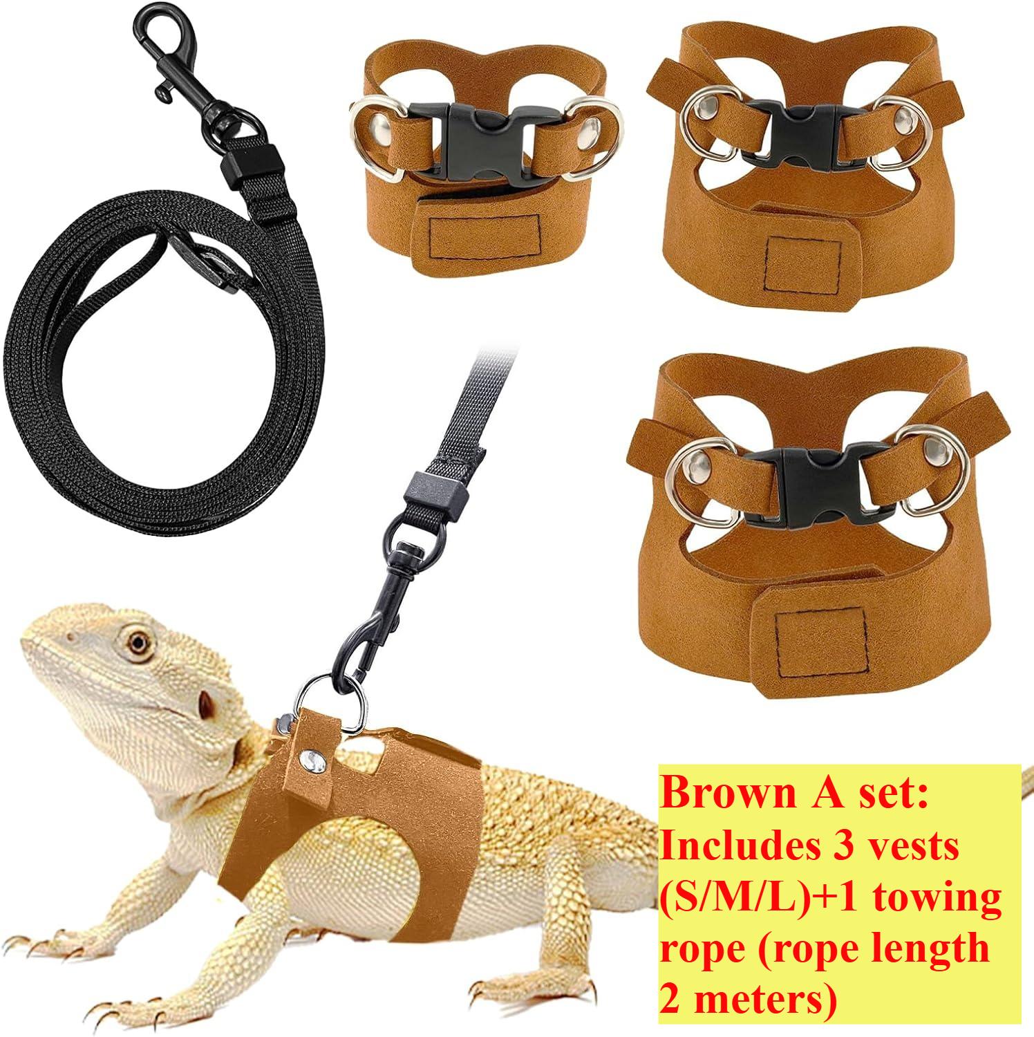 

Adjustable Soft Leather Vest for Bearded Dragons Includes A Leash and Harness 3 Size for Training Walking Reptile Accessories