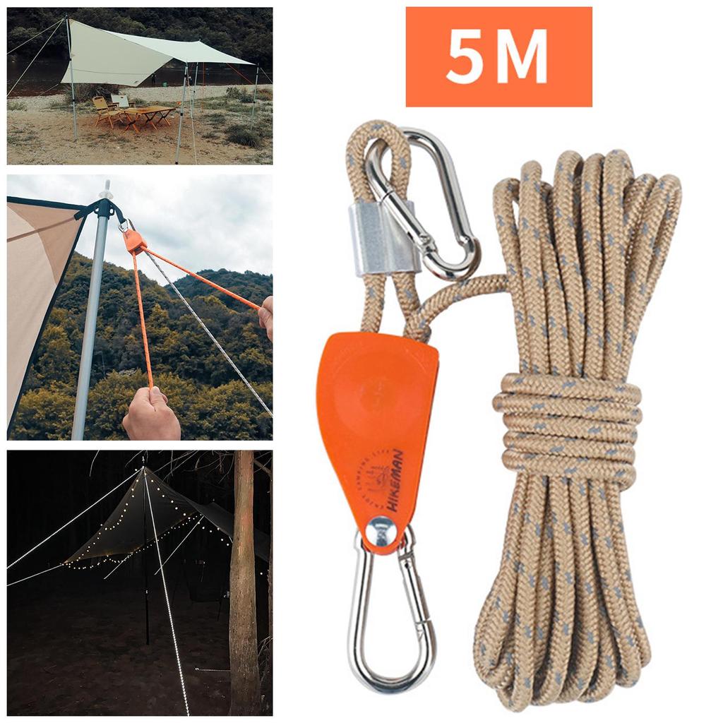 Pulley Ratchet Rope Hanger Fixed Buckle with Carabiner for Heavy Duty Secure