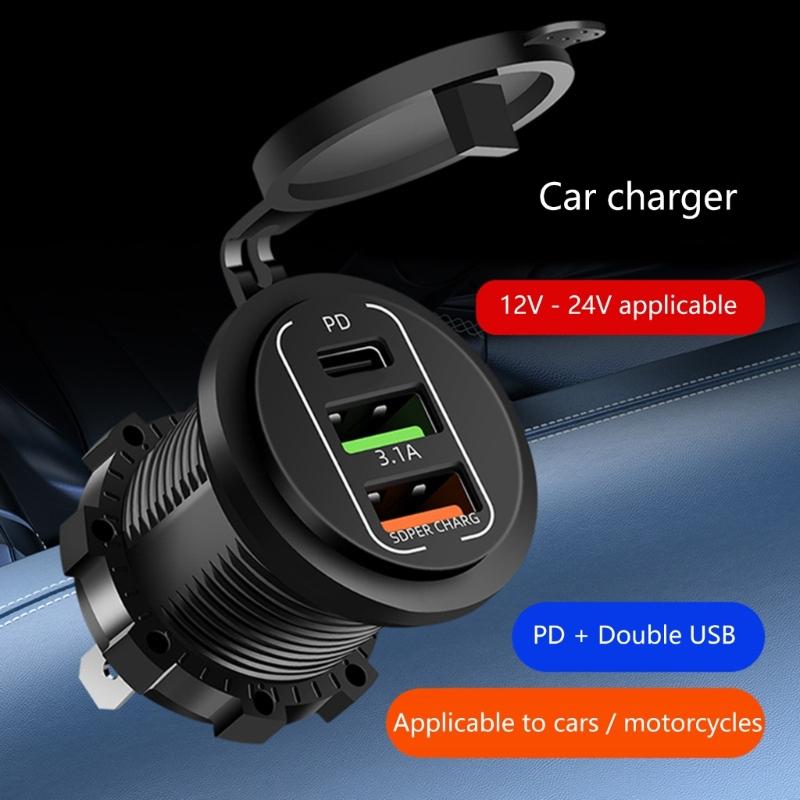Double PD QC3.0 Car Power Outlet Adapter 4 USB Ports 83W Output Plastic Adapter Suitable for Trucks Boats Motorcycles