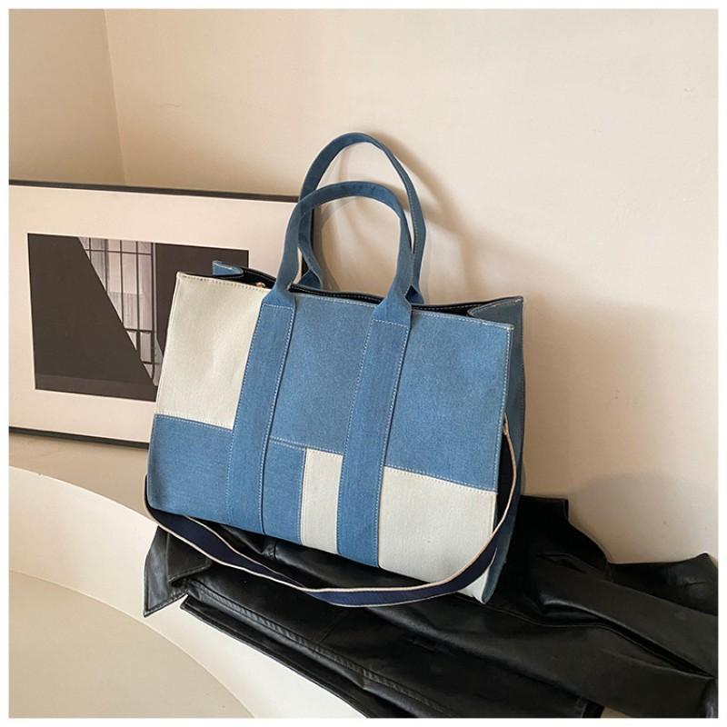 

Casual Large-capacity Bag Women s Canvas Denim Tote Class Commuting One-shoulder Handbag білий