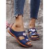 Damen Einriemen-Slipper Sommer Römischer Stil Keilabsatz Plateau-Sandalen Bestickte Blumen-Sandalen