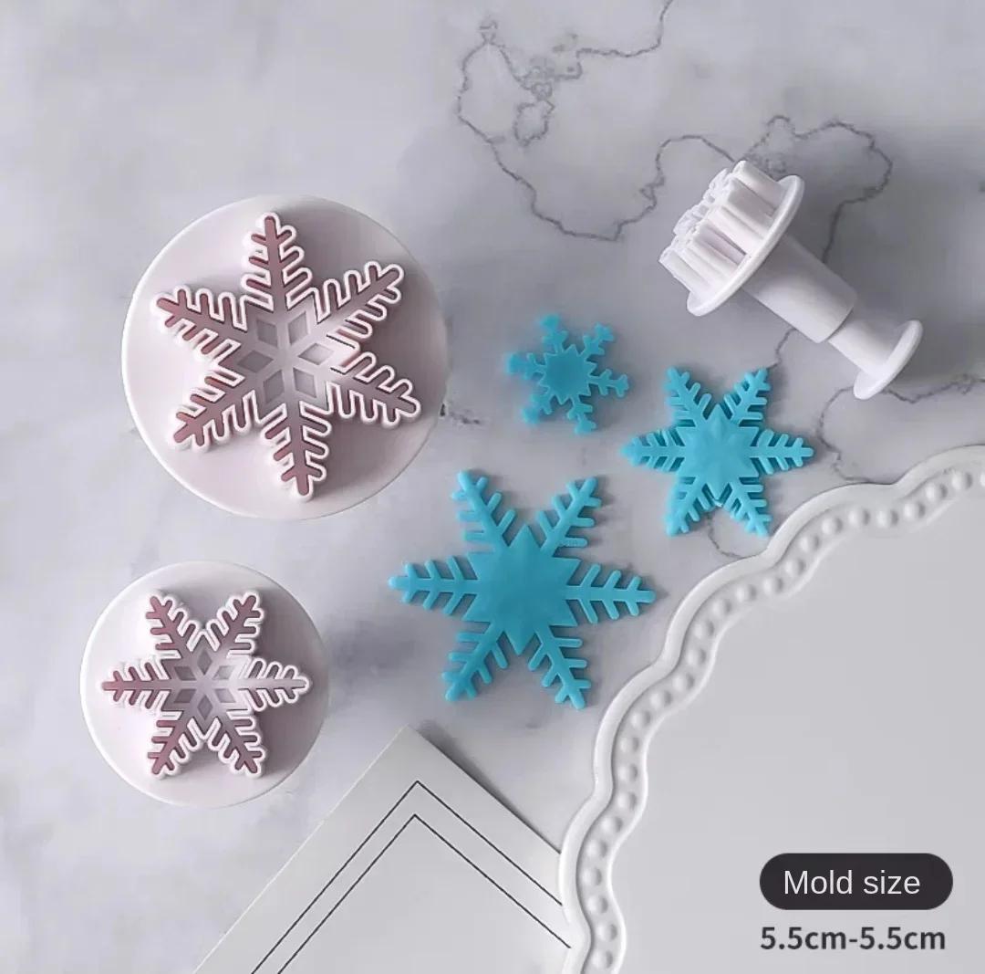 

3pcs Snowflake Plunger Mold Cake Decorating Tool Biscuit Cookie Cupcake Mould Kitchen Accessories Fondant Cutting Pastry Cutter