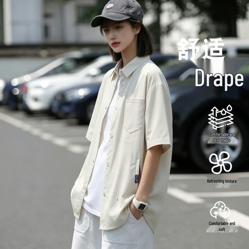Baleno Men s Retro Loose Fit Short Sleeve Lapel Shirt S