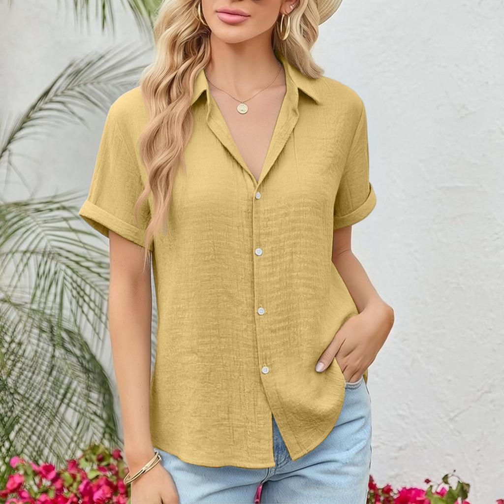 Women's T-shirt Casual Shirt Elegant Summer Short Sleeved Button Oversized T-shirt Shirt Top