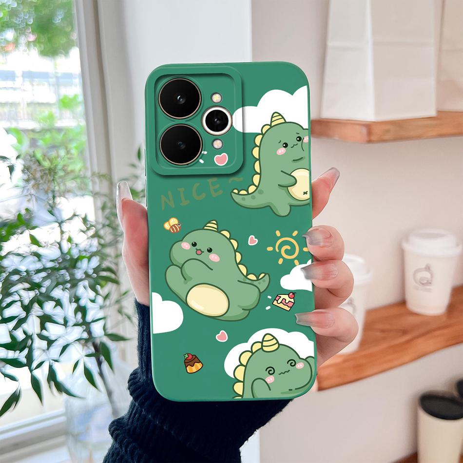 

Cartoon Case For Realme 15 Pro Cute Dinosaur Liquid Silicone Lens Protection Back Cover Soft Phone Cases For Realme 15Pro 5G realme 15 Pro