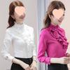 2025 Spring & Autumn Korean Style Women's Stand-Up Collar Long Sleeve Slimming Ruffle Shirt