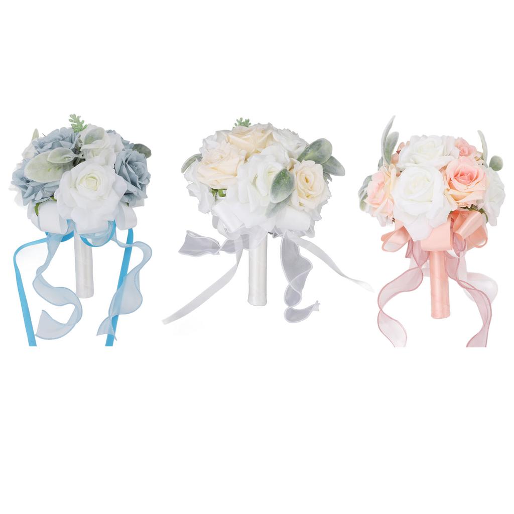 Wedding Bouquets for Bride Soft Ribbon Bridal Bridesmaid Holding Flowers Artificial Rose for Wedding