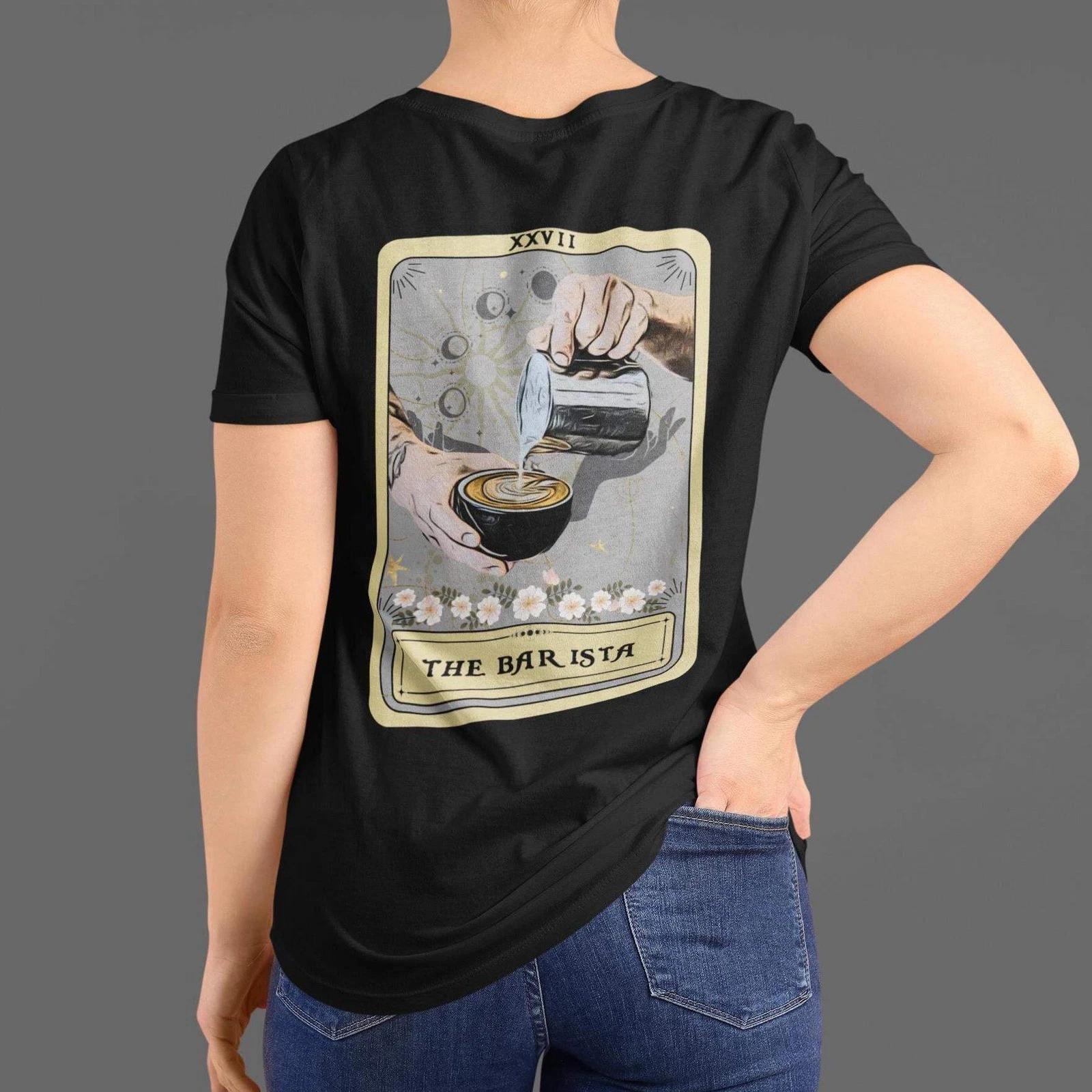 Barista Tarot Card Shirt - Back Print Coffee Lover Gift S