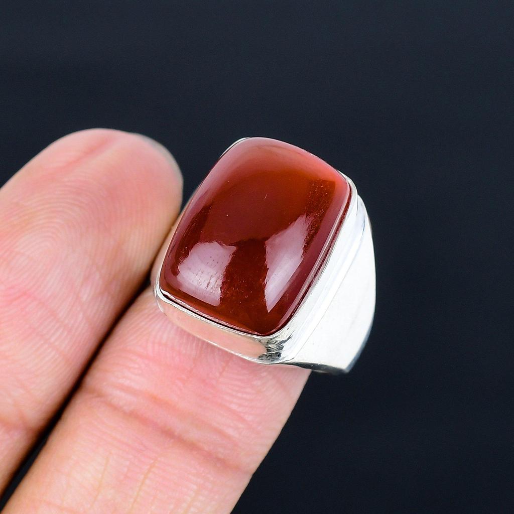 Handgefertigter 925er Sterling Silber Ring mit Karneol Edelstein Klassischer Kissen Schliff Karneol Siegelring für Damen und Herren