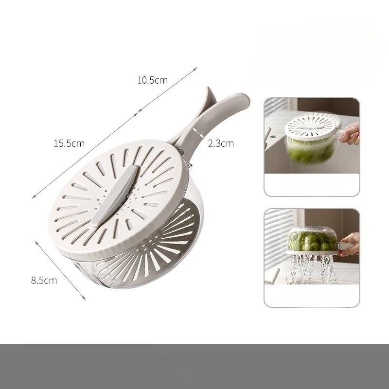 Dehydration Washing Basket with Folding Handle Lid Draining Switchable Washing Fruit Vegetable Preservation Box Draining Bowl