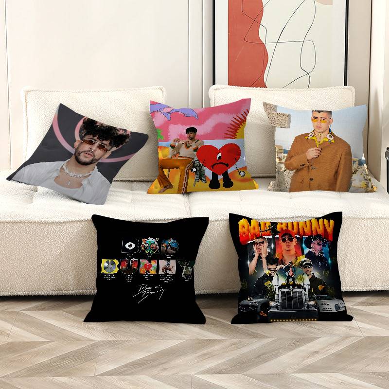 Global Reggaeton Star B-Bad Bunny Cushion Cover Polyester Sofa Cushions Decorative Throw Pillows Home Decoration Pillowcover