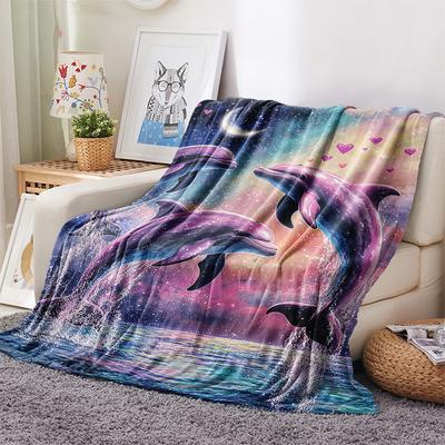 Dolphin Print Flannel Blanket, High Quality Comfortable for All Seasons, Home Decor, Warmth and Comfort, Perfect for Christmas Gifts