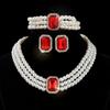Pearl Choker Neck Chain Bridal Multi-layer Imitation Pearl Necklace Bracelet Stud Earrings Set