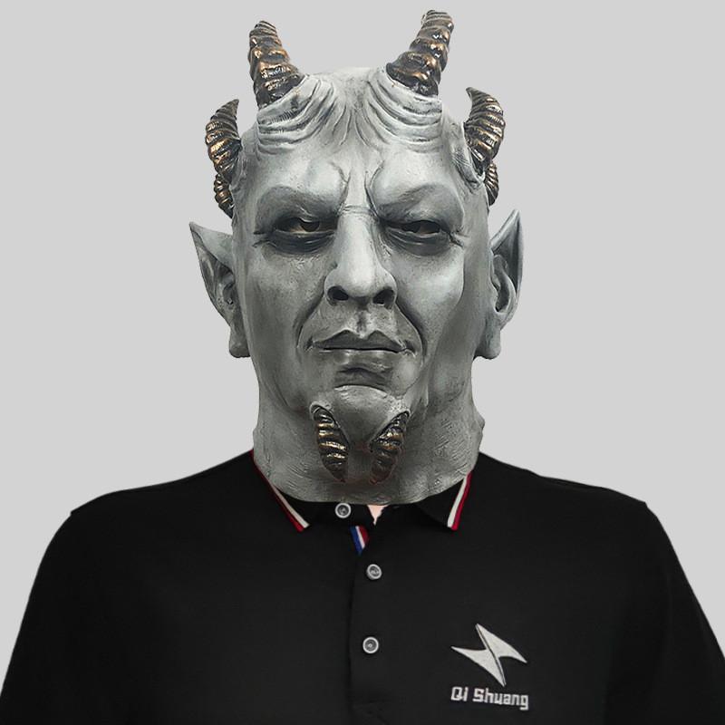 

Зловещая маска головы демона-шестиугольника и пара перчаток для Хэллоуина и тематических мероприятий Gray Demon Hood