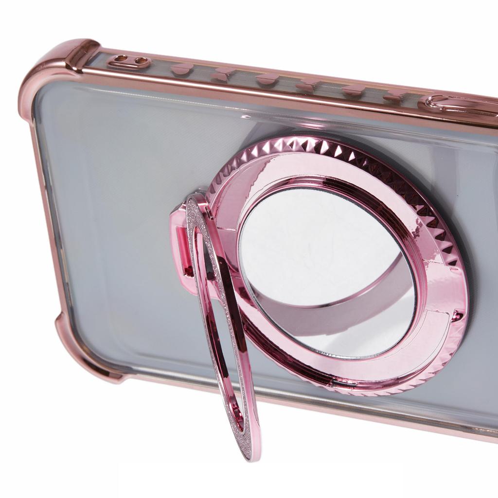 For iPhone 12 Pro Max Case Round Mirror Anti-drop TPU Glitter Phone Cover with Kickstand