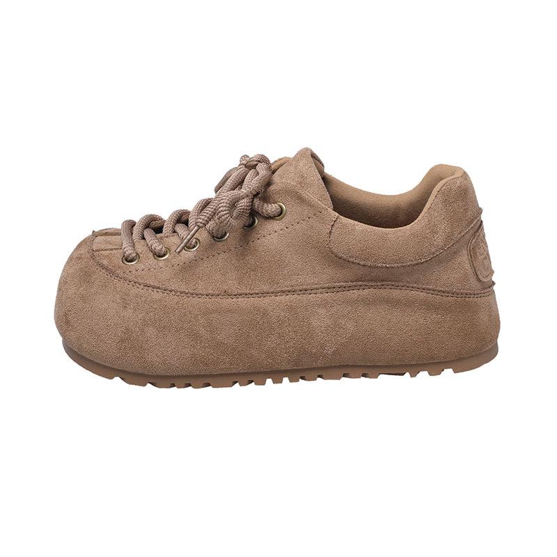 Ugly Cute Retro Fat Pier Pier Platform Bread Shoes Women's 2025 New Small Height Increase Round Head Lace-up Casual Board Shoes