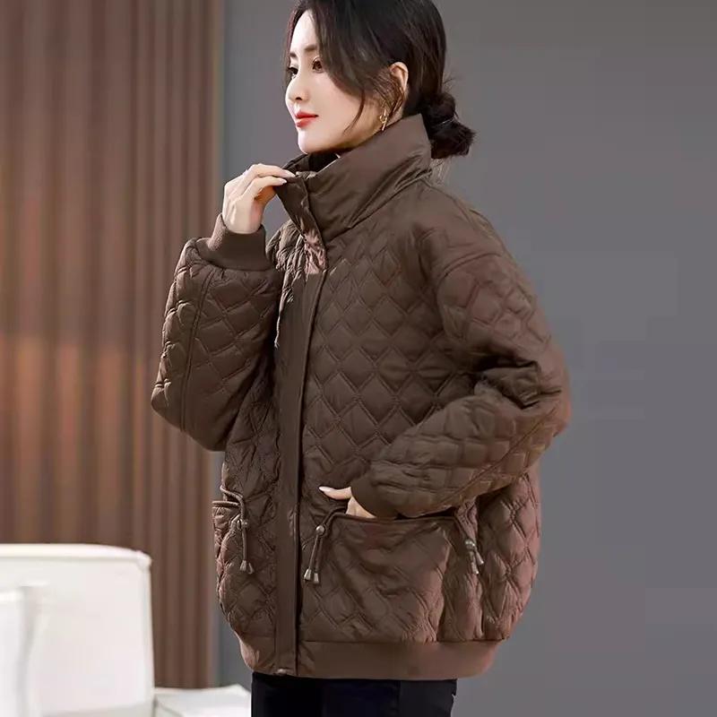 Women's Plus Size Short-Length Thickened Winter Jacket Solid Color Simple Plus Size Pocket Jacket