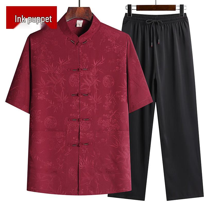 Elderly Men's Ice Silk Short Sleeve Tang Suit