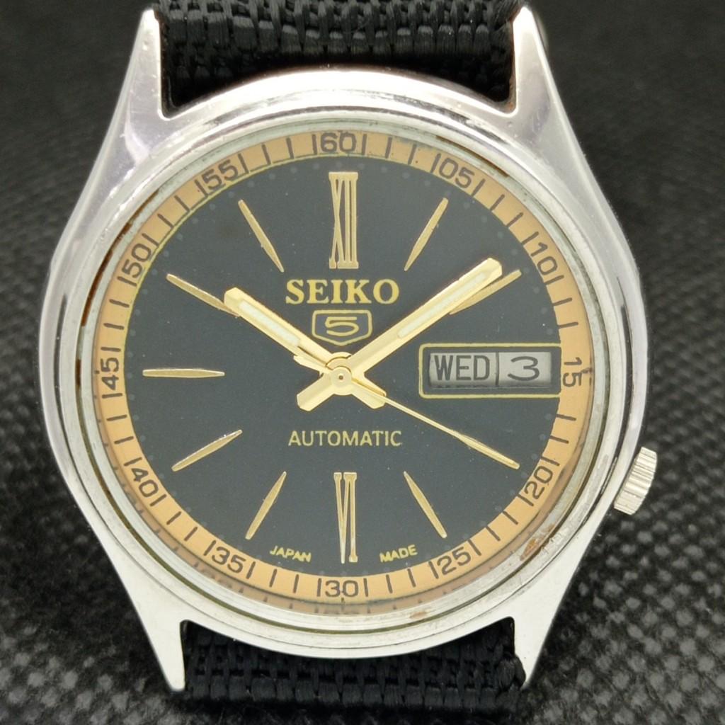 USED VINTAGE SEIKO 5 AUTOMATIC 7009A JAPAN MENS D/D BLACK WATCH 595a-a312373-2 SKU595a-a312373