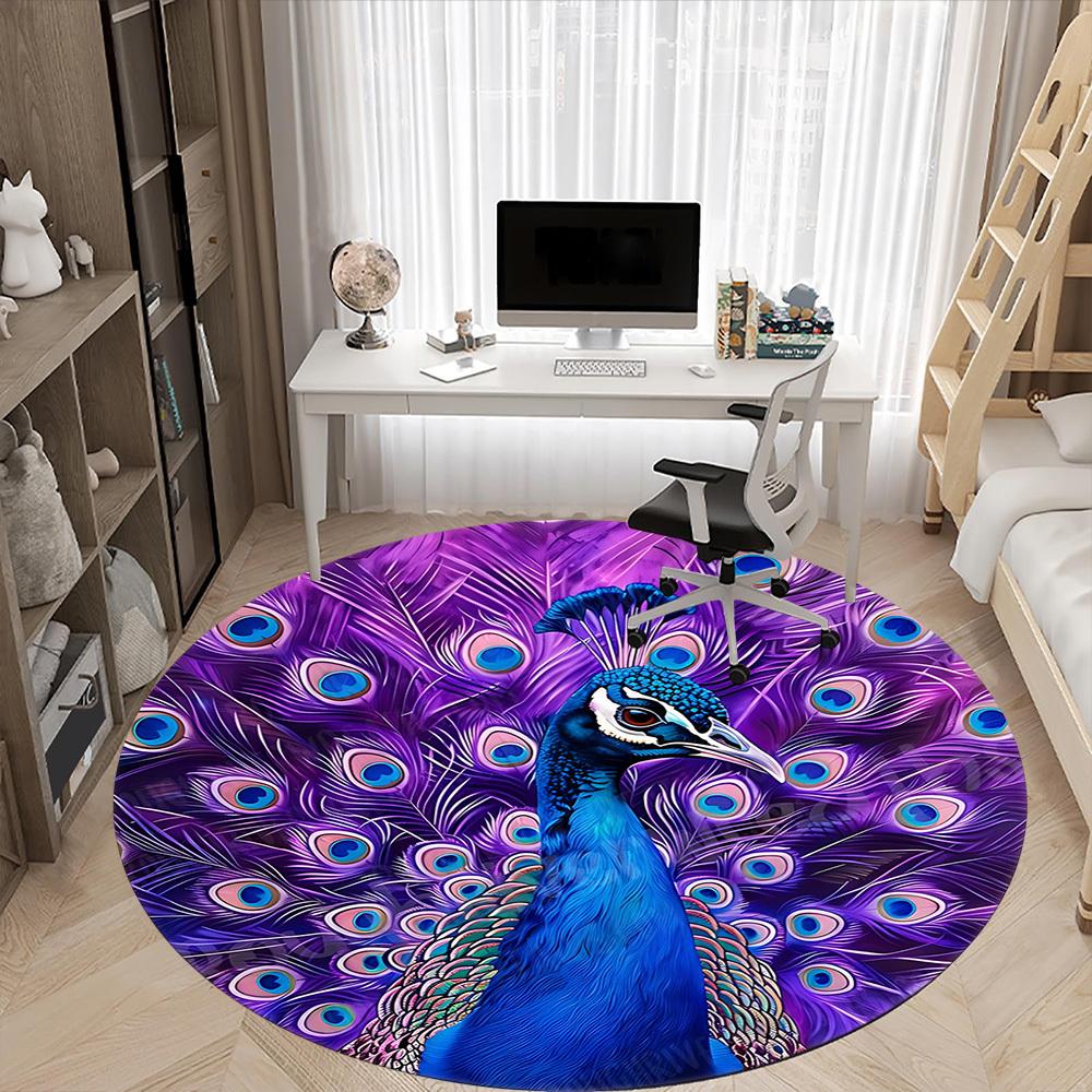 1pc Peacock Feathers Office Round Area Rug, Under Office Chairs Bedroom Living Room Home Decor, Room Deco, Available in Various Sizes