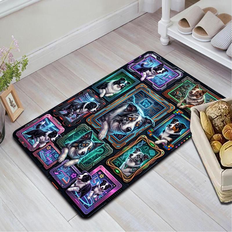 Cybernetic Canine Collage Pattern Rug Floor Mat for Living Room or Bedroom Soft and Comfortable Carpet a Gift for Birthday and Holiday.