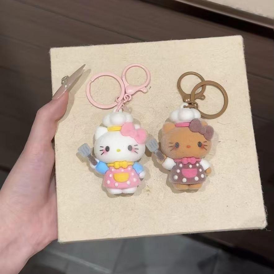 Chef Kitty Keychain Cartoon Bag Charms Backpack Purse Hanging Ornament Car Key Accessories Cute Gift for Girls Women