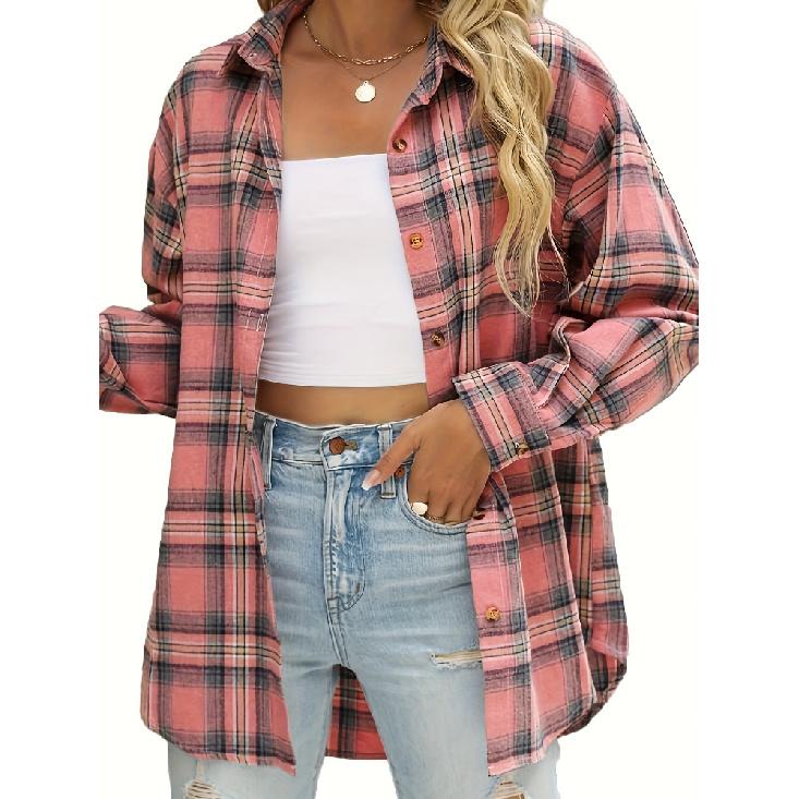 Plaid Shirt Women Autumn Long Sleeve Top Female Vintage Fashion Single Breasted Blouse Ladies Preppy Style Loose Check Shirts