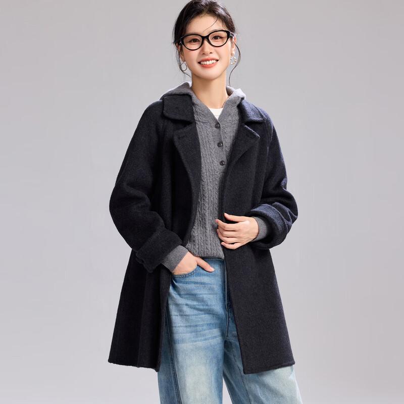 

JINJU Women s Mid-Length Double-Breasted Wool Blend Coat S
