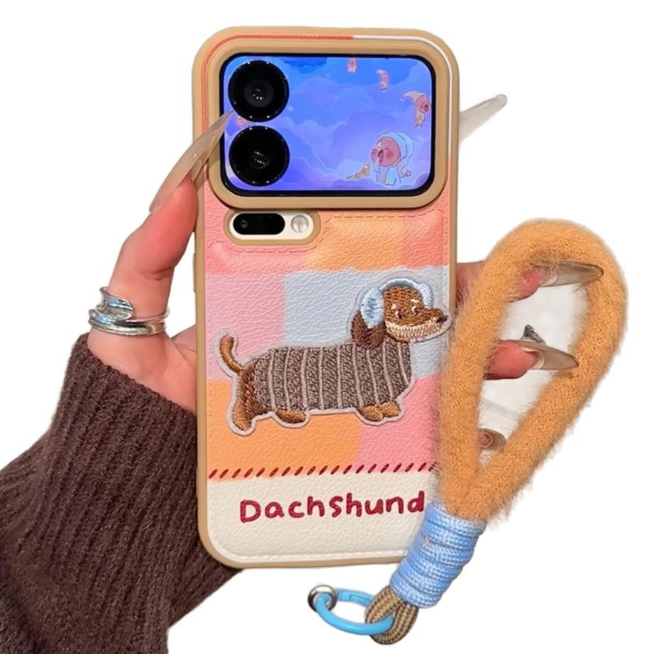 Splicing Plaid Dachshund Suitable for Apple 16/17Promax Mobile Phone Case IP15 Candy Air Cushion 14Pro Cute