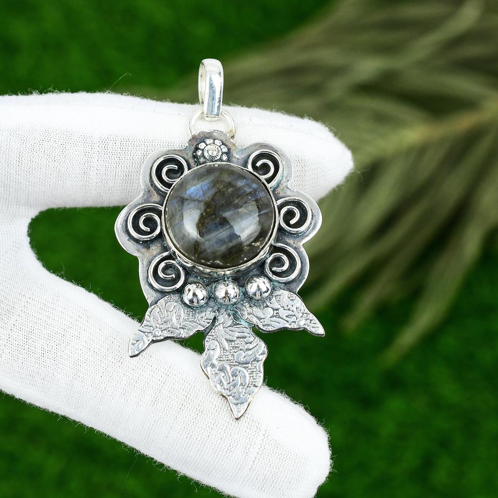 Mothers day Deal Round Labradorite Gemstone Bezel New Pendant Jewelry 925 Silver