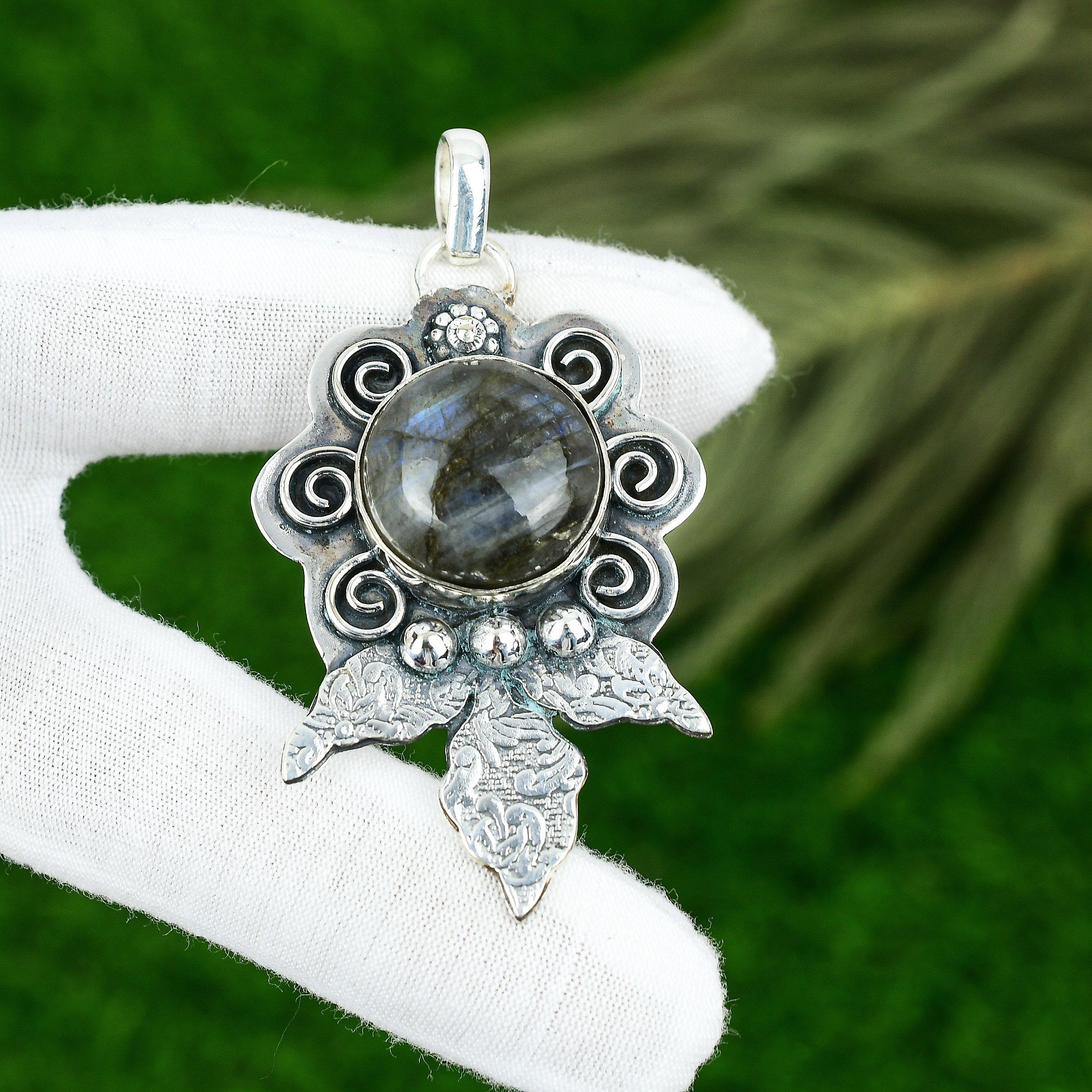 Mothers day Deal Round Labradorite Gemstone Bezel New Pendant Jewelry 925 Silver