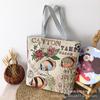 Canvas-Tasche Große Kapazität Canvas-Tasche Damen Doppellagig mit tragbar Einfache Webstickerei Schulter Reißverschluss Einkaufstasche Ethnischer Stil